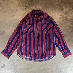 Timber Ridge Mens Large Red Blue Striped Long Sleeve Button Down Shirt‎